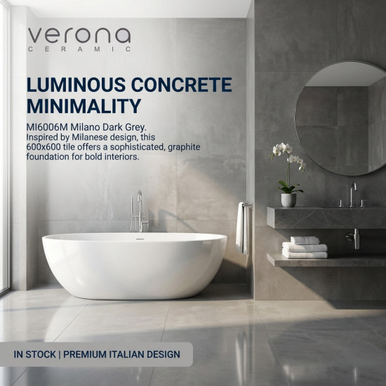 Millano Dark Grey Concrete Look Matt 600x600 – Premium Porcelain Tile